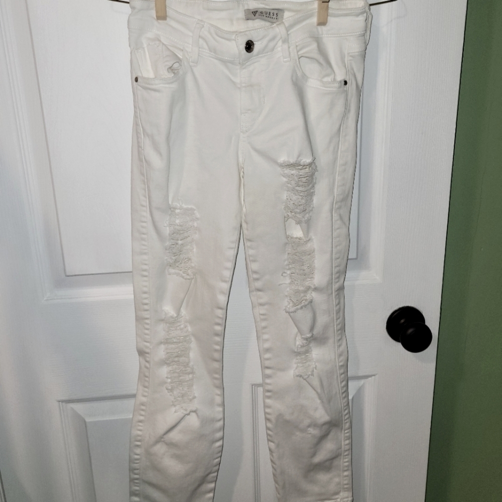 Distressed cropped mid skinny jeans